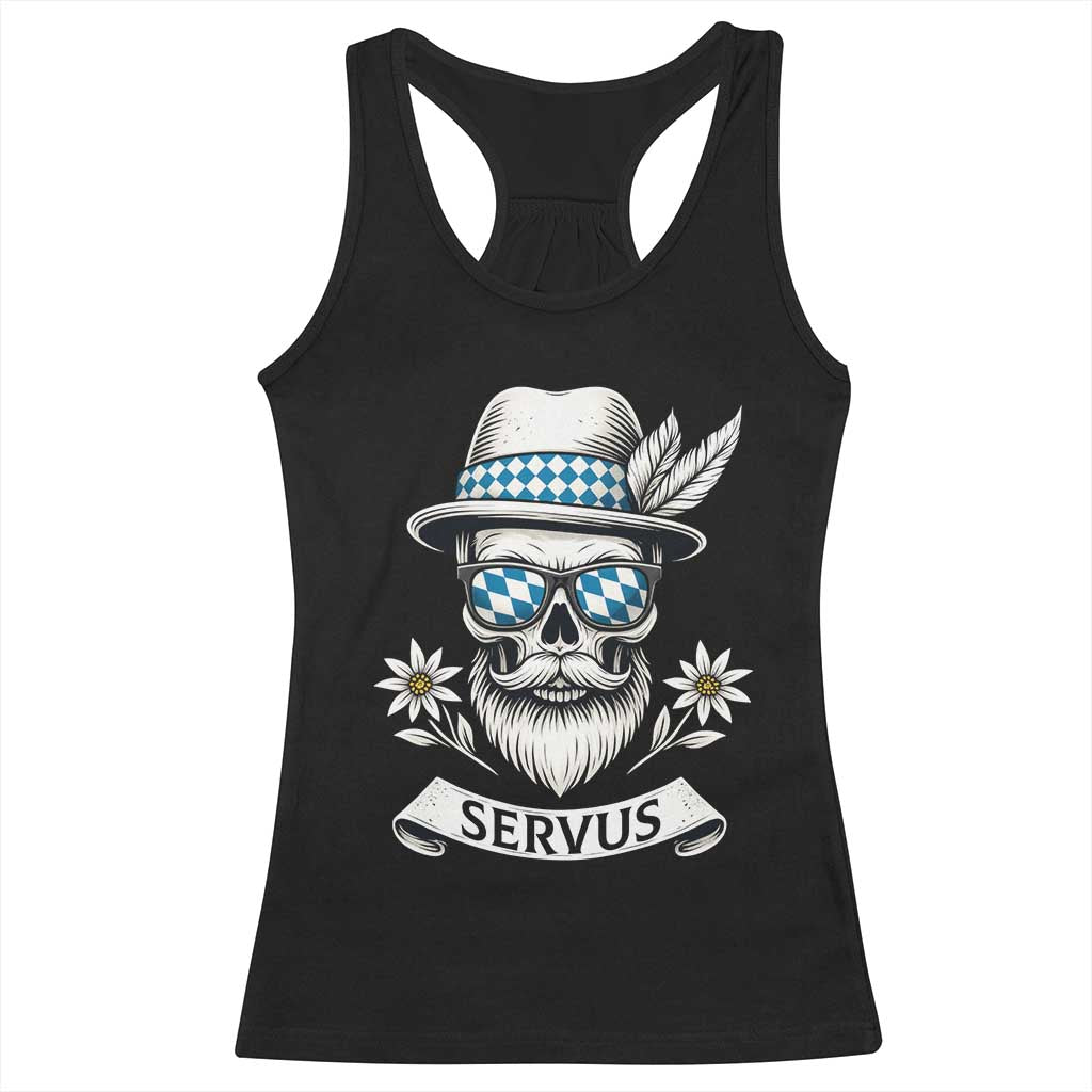 Bavarian Skull Servus Oktoberfest Racerback Tank Top Cool Alpine Hat Tyrolean German Tradition Style - Wonder Print Shop