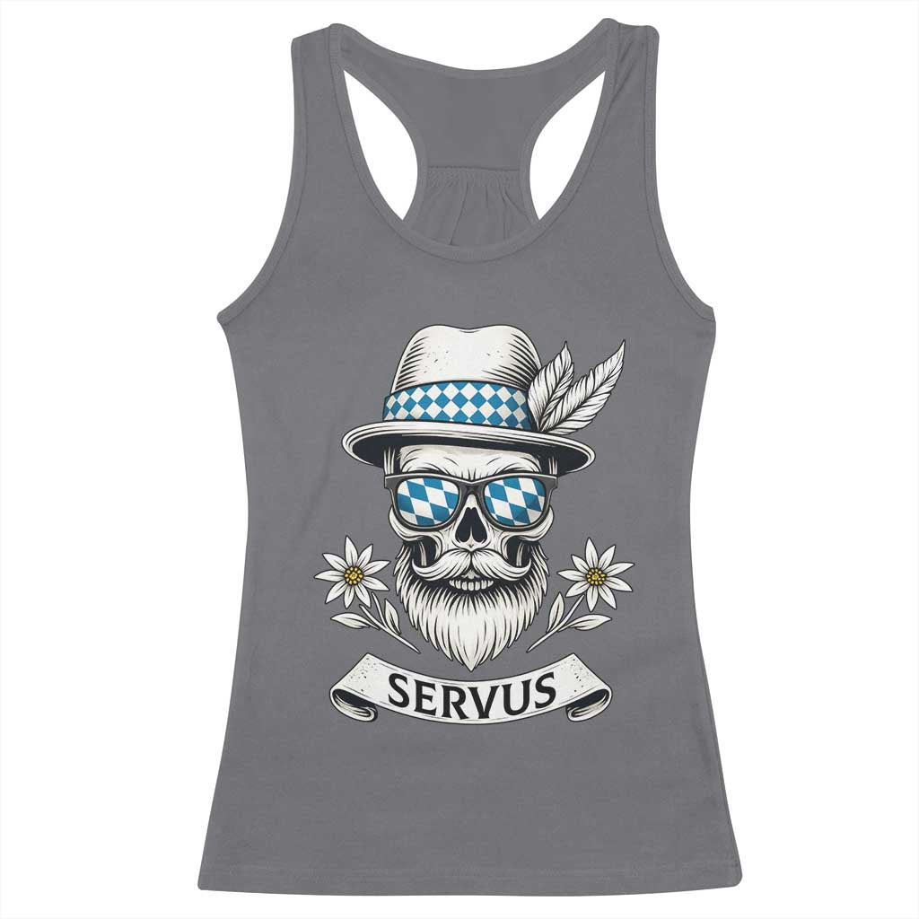 Bavarian Skull Servus Oktoberfest Racerback Tank Top Cool Alpine Hat Tyrolean German Tradition Style - Wonder Print Shop