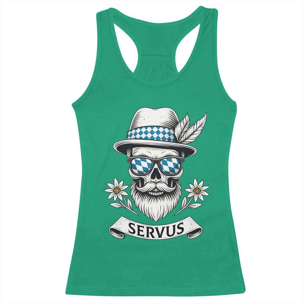 Bavarian Skull Servus Oktoberfest Racerback Tank Top Cool Alpine Hat Tyrolean German Tradition Style - Wonder Print Shop