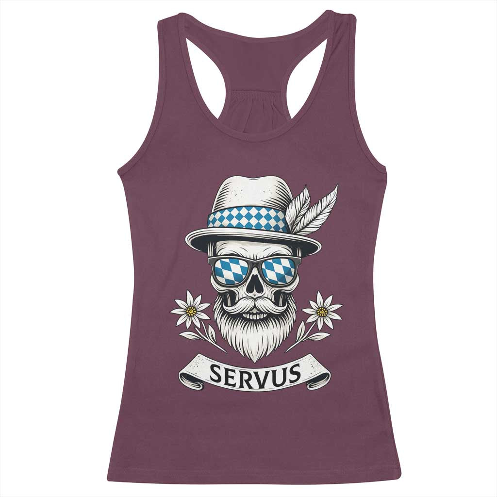 Bavarian Skull Servus Oktoberfest Racerback Tank Top Cool Alpine Hat Tyrolean German Tradition Style - Wonder Print Shop