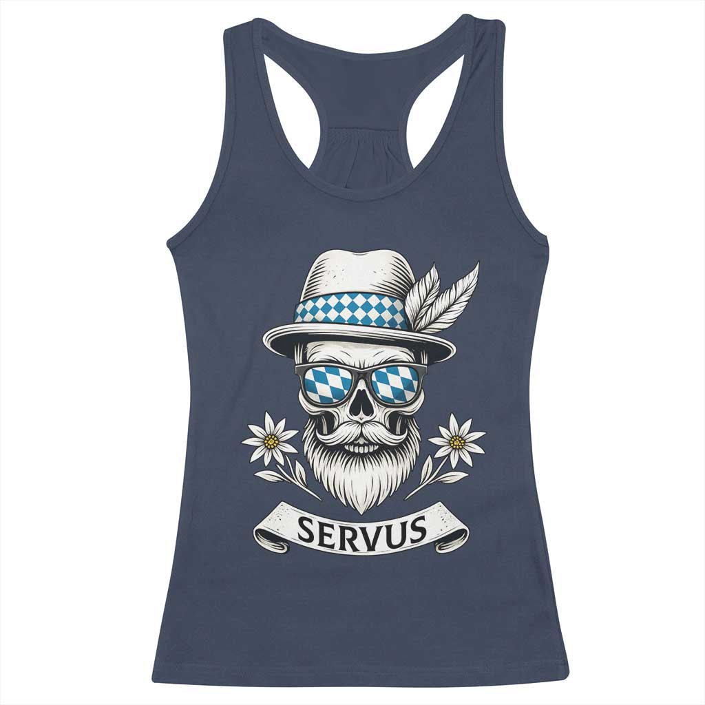 Bavarian Skull Servus Oktoberfest Racerback Tank Top Cool Alpine Hat Tyrolean German Tradition Style - Wonder Print Shop