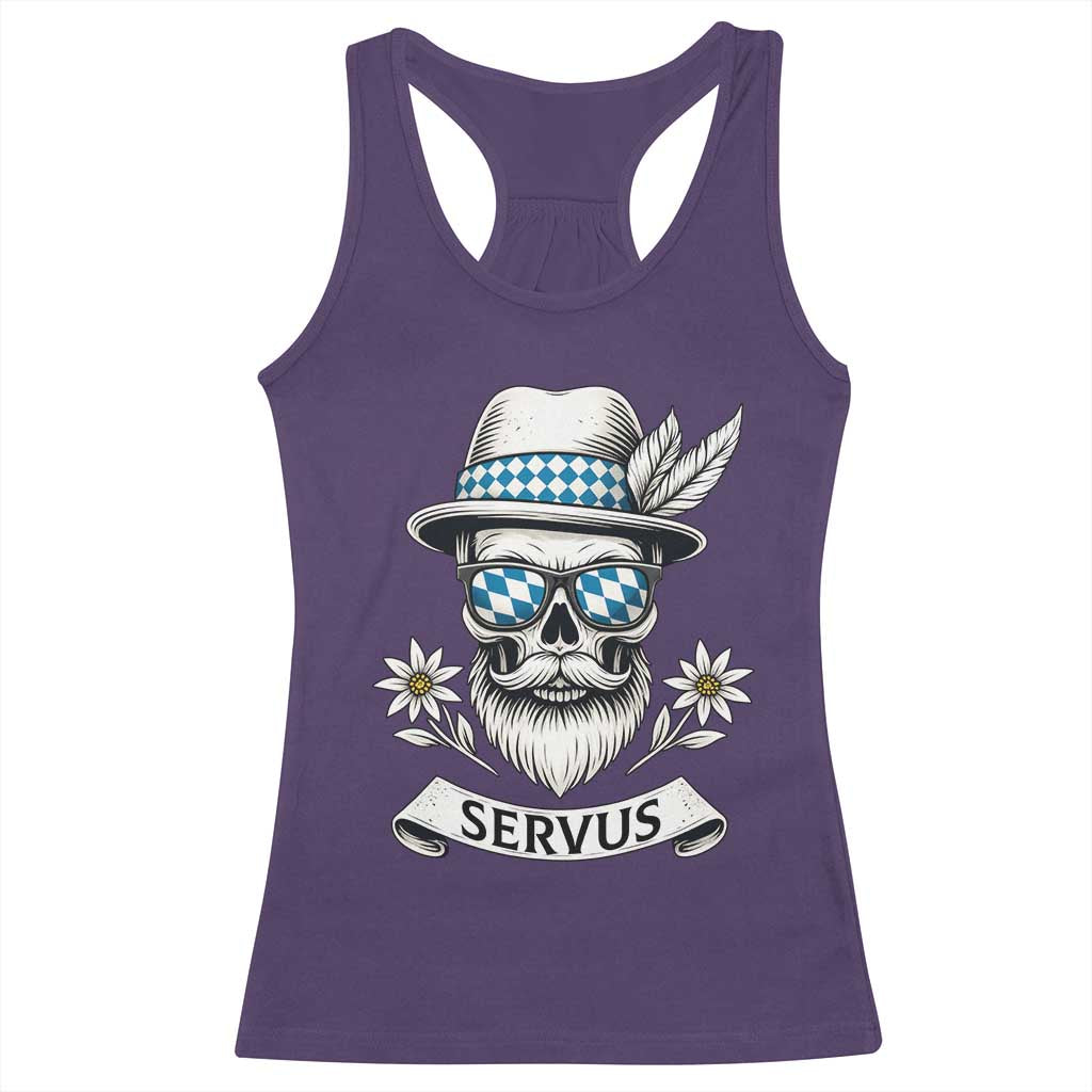 Bavarian Skull Servus Oktoberfest Racerback Tank Top Cool Alpine Hat Tyrolean German Tradition Style - Wonder Print Shop