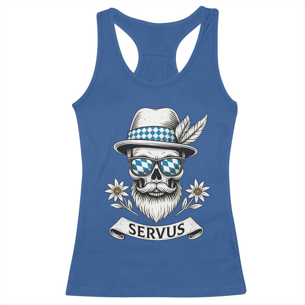 Bavarian Skull Servus Oktoberfest Racerback Tank Top Cool Alpine Hat Tyrolean German Tradition Style - Wonder Print Shop