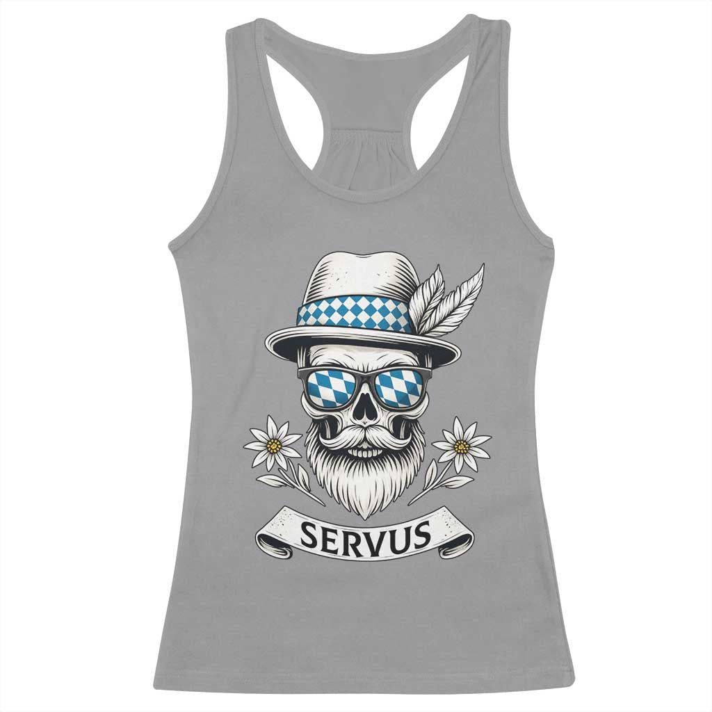 Bavarian Skull Servus Oktoberfest Racerback Tank Top Cool Alpine Hat Tyrolean German Tradition Style - Wonder Print Shop