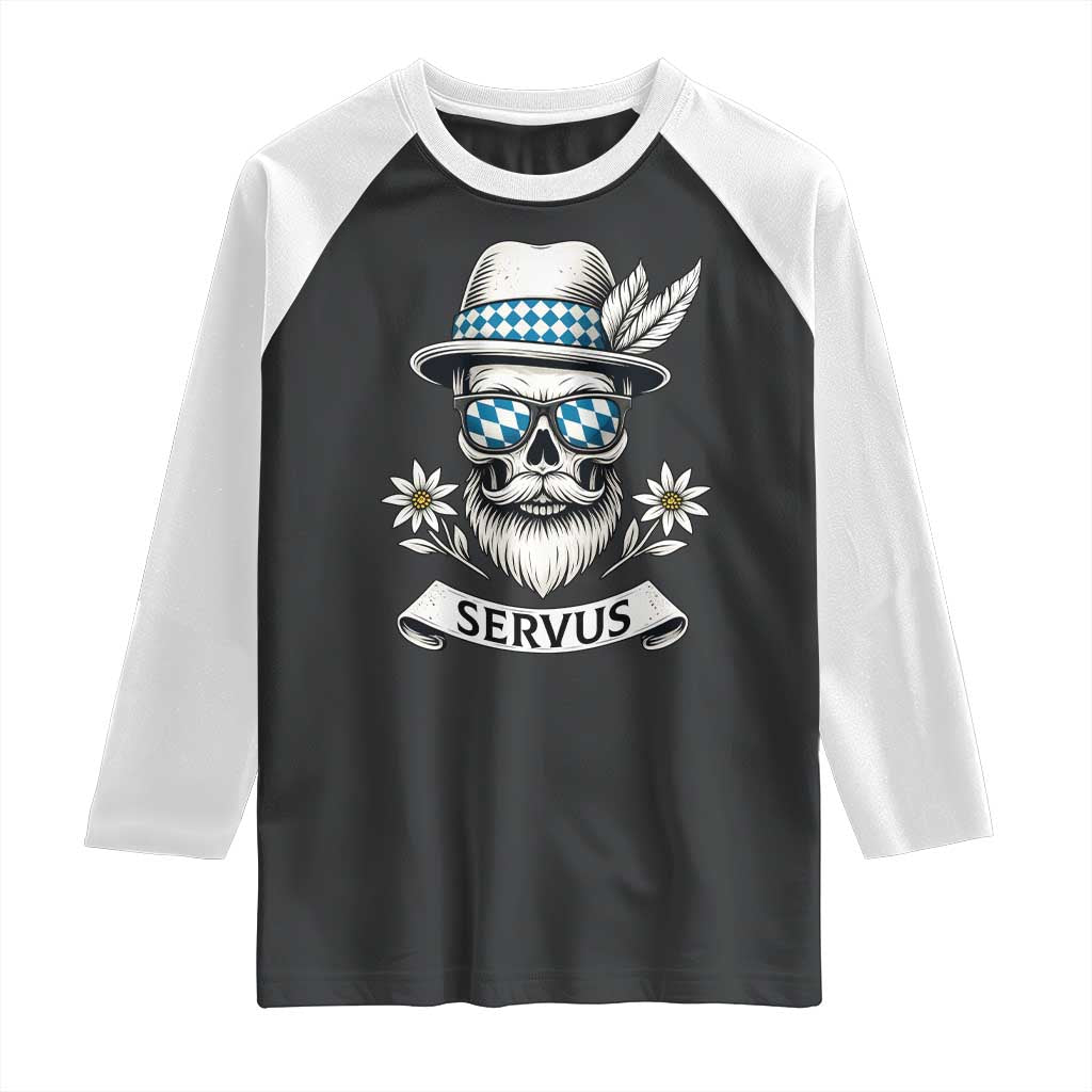 Bavarian Skull Servus Oktoberfest Raglan Shirt Cool Alpine Hat Tyrolean German Tradition Style - Wonder Print Shop