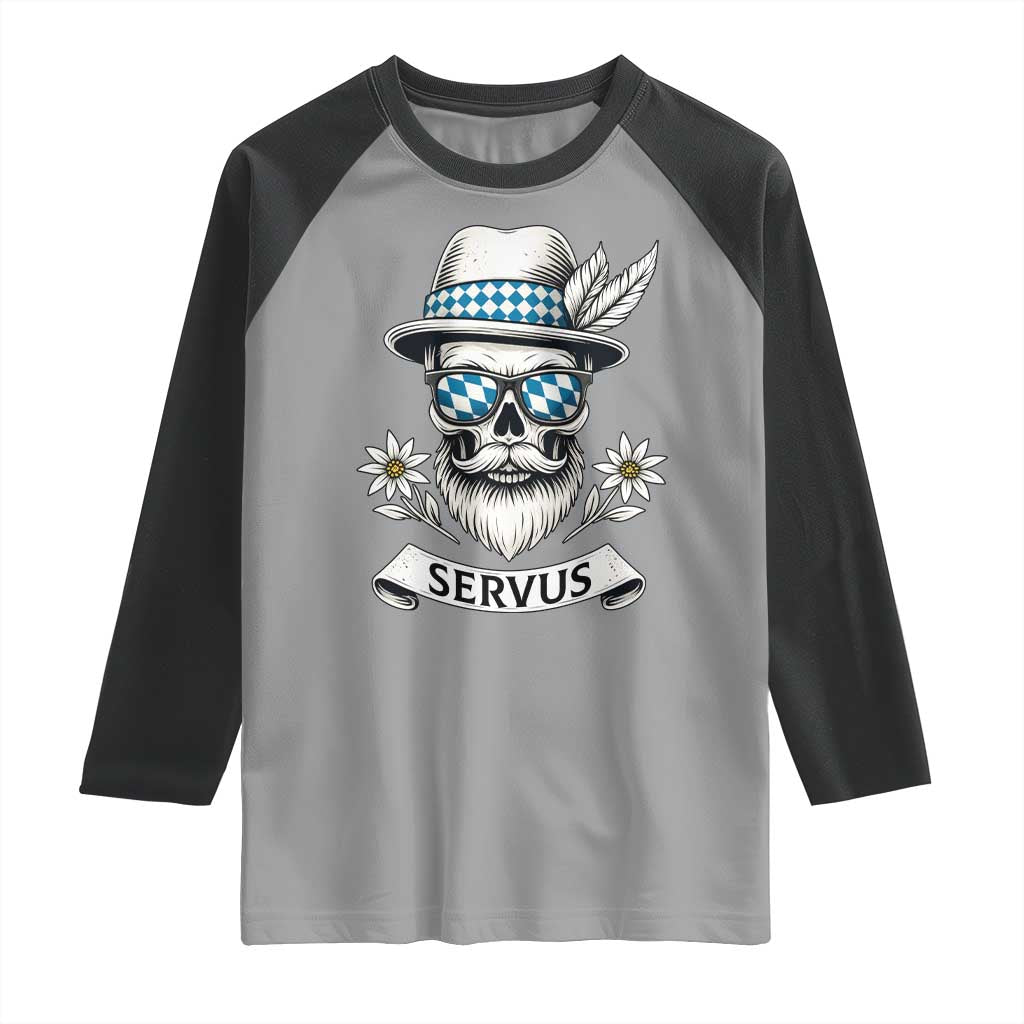 Bavarian Skull Servus Oktoberfest Raglan Shirt Cool Alpine Hat Tyrolean German Tradition Style - Wonder Print Shop