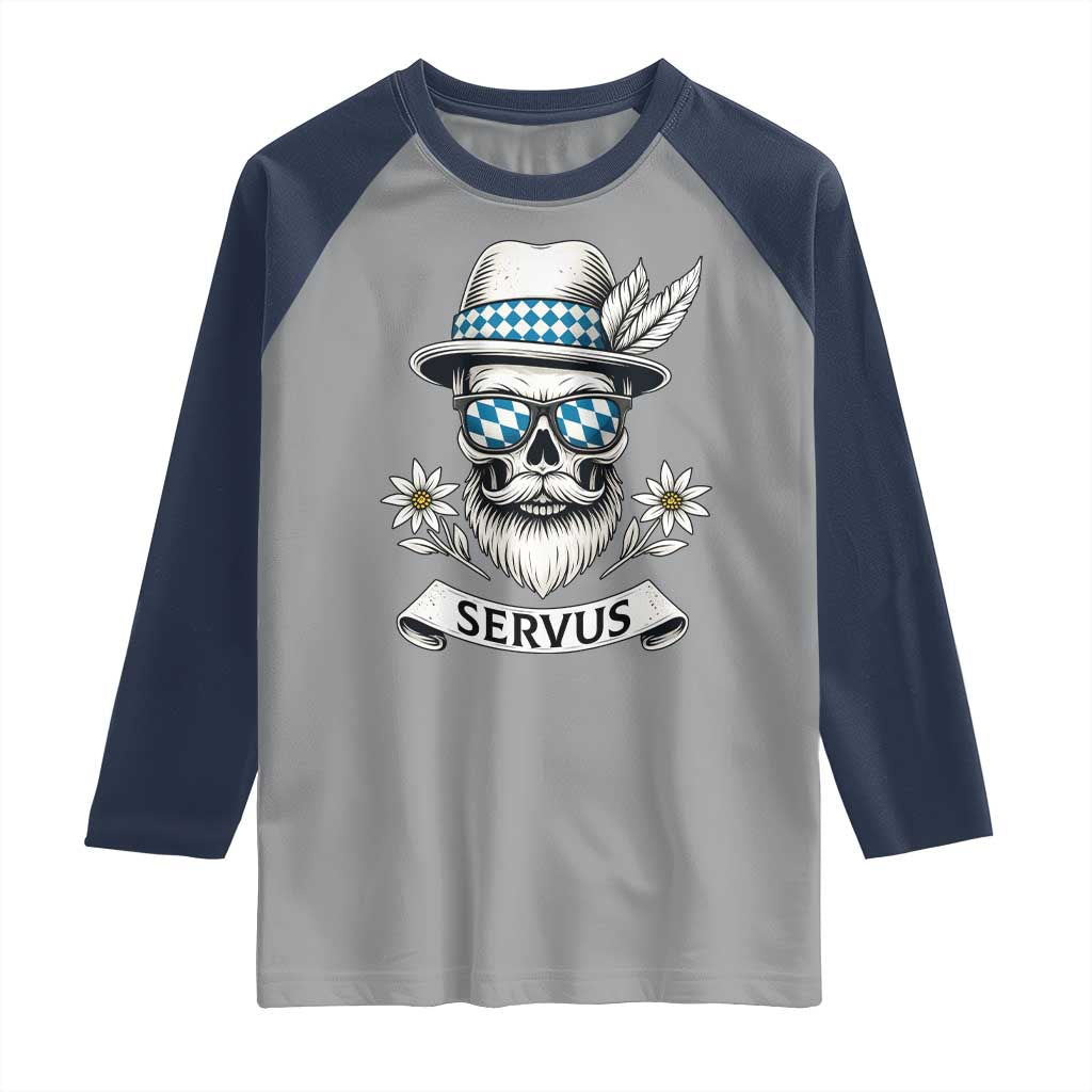 Bavarian Skull Servus Oktoberfest Raglan Shirt Cool Alpine Hat Tyrolean German Tradition Style - Wonder Print Shop