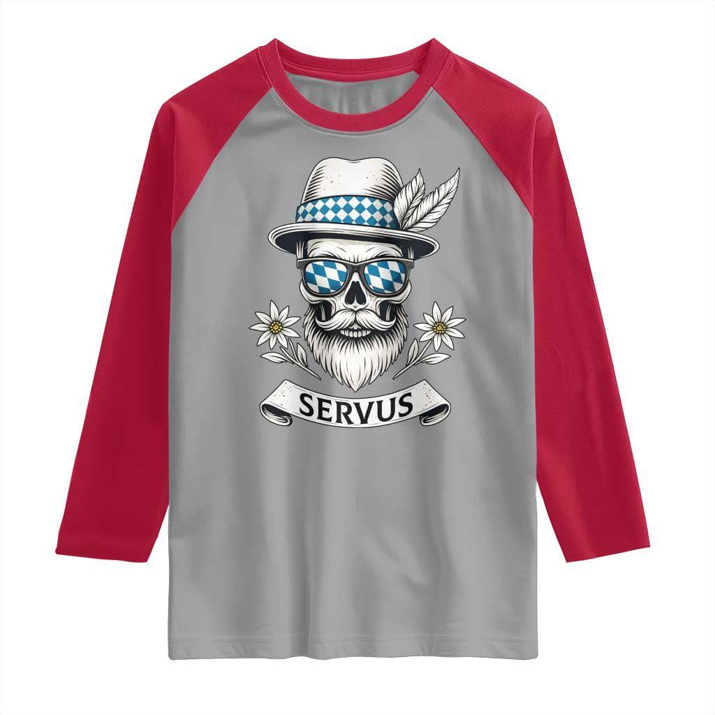 Bavarian Skull Servus Oktoberfest Raglan Shirt Cool Alpine Hat Tyrolean German Tradition Style - Wonder Print Shop