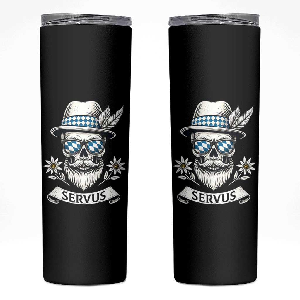 Bavarian Skull Servus Oktoberfest Skinny Tumbler Cool Alpine Hat Tyrolean German Tradition Style - Wonder Print Shop