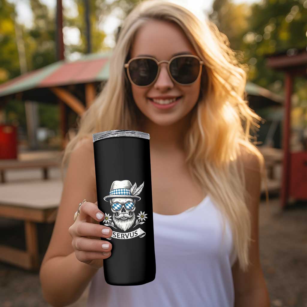 Bavarian Skull Servus Oktoberfest Skinny Tumbler Cool Alpine Hat Tyrolean German Tradition Style - Wonder Print Shop
