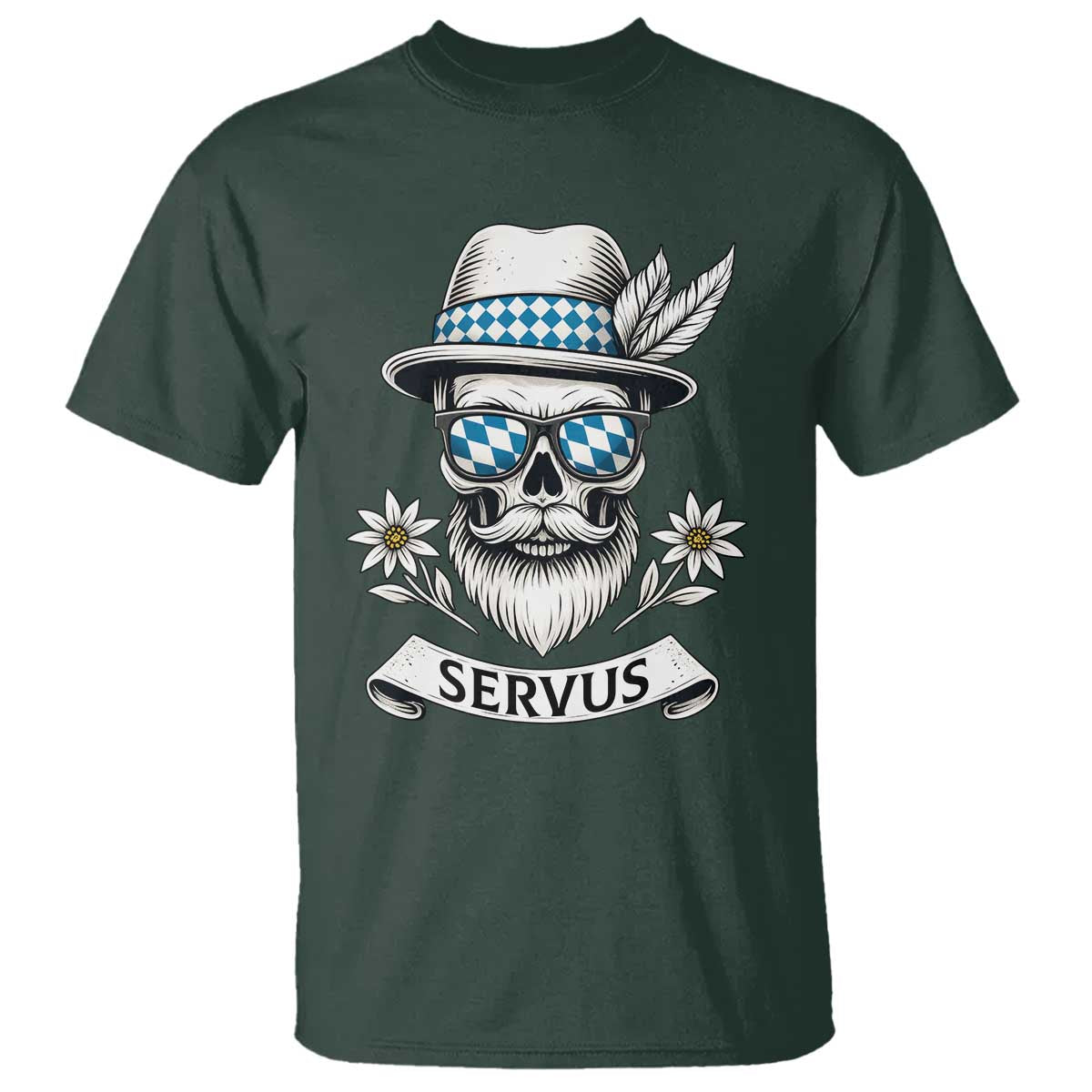 Bavarian Skull Servus Oktoberfest T Shirt Cool Alpine Hat Tyrolean German Tradition Style - Wonder Print Shop