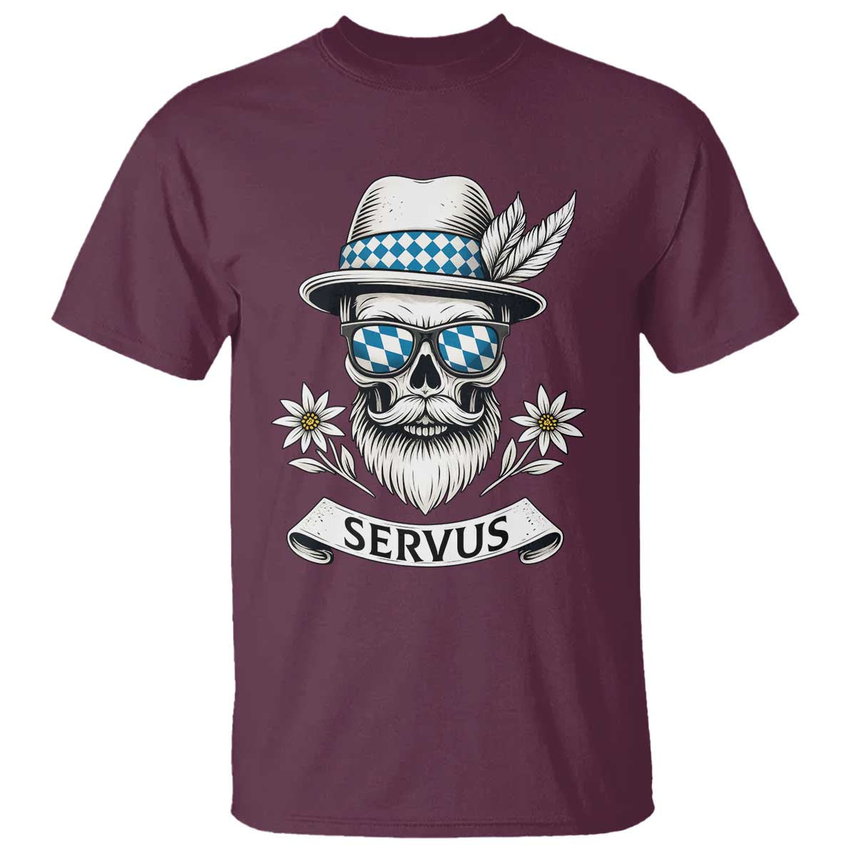 Bavarian Skull Servus Oktoberfest T Shirt Cool Alpine Hat Tyrolean German Tradition Style - Wonder Print Shop