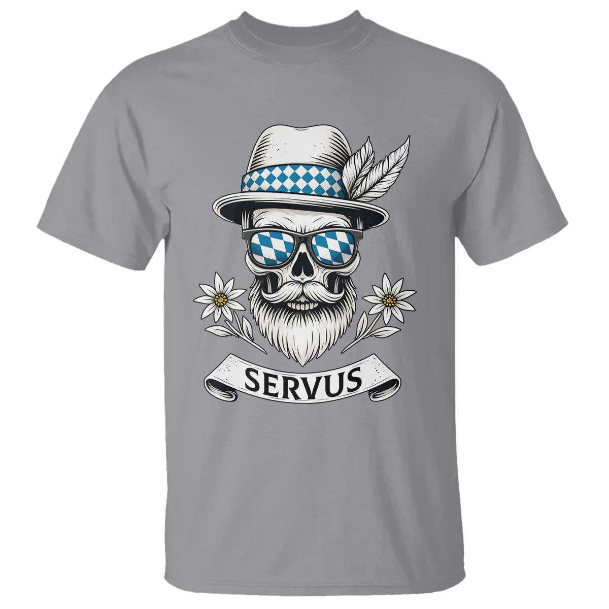 Bavarian Skull Servus Oktoberfest T Shirt Cool Alpine Hat Tyrolean German Tradition Style - Wonder Print Shop