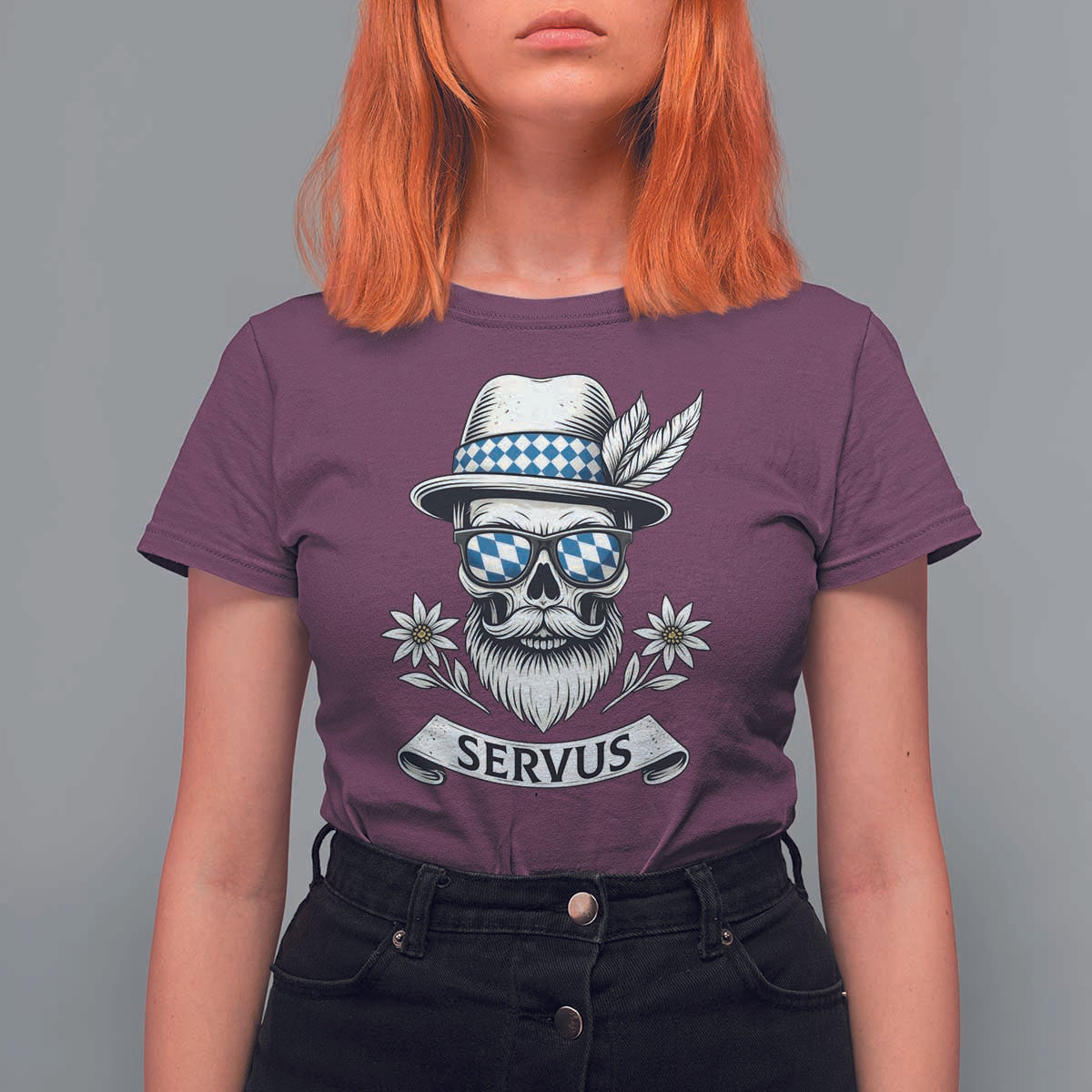 Bavarian Skull Servus Oktoberfest T Shirt For Women Cool Alpine Hat Tyrolean German Tradition Style - Wonder Print Shop