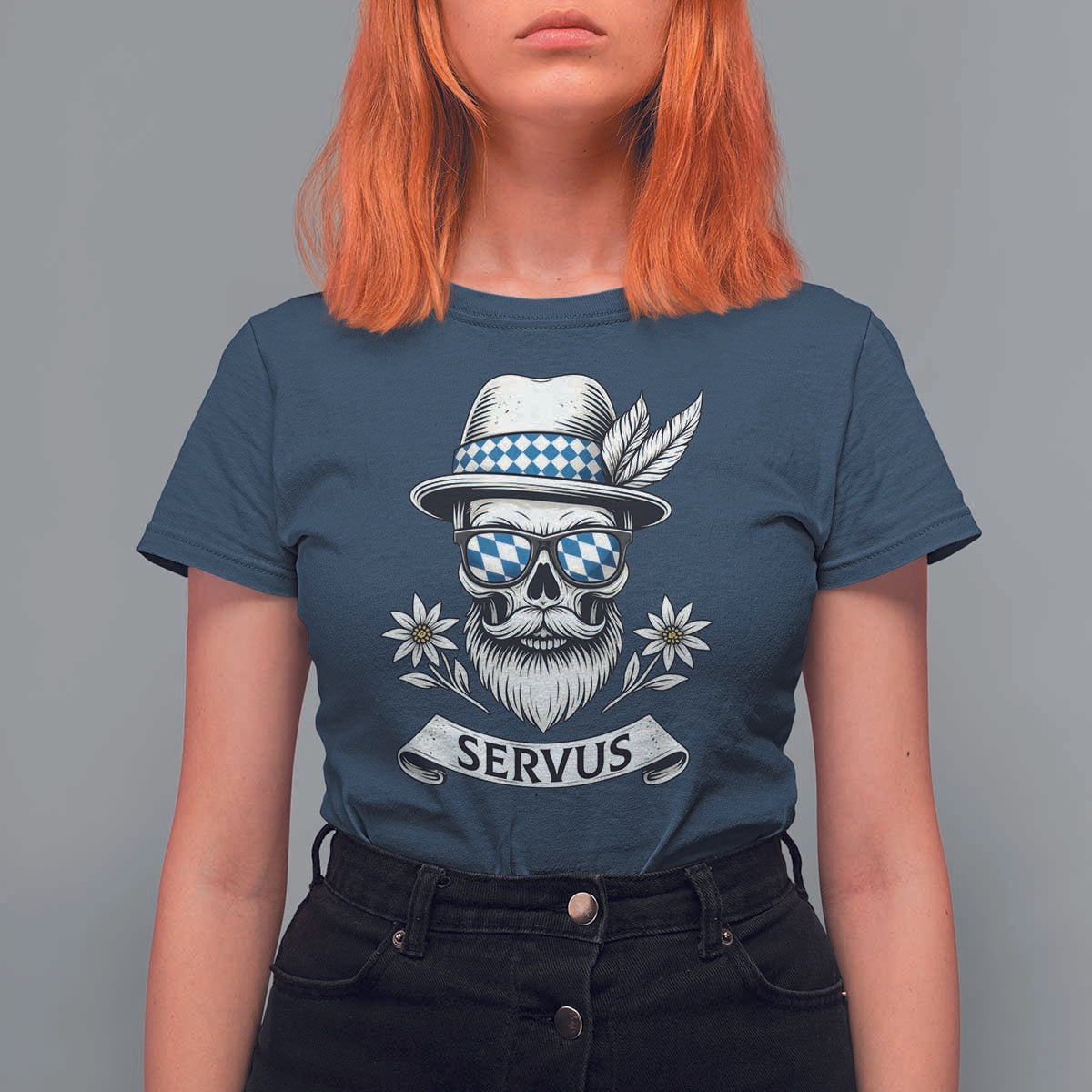 Bavarian Skull Servus Oktoberfest T Shirt For Women Cool Alpine Hat Tyrolean German Tradition Style - Wonder Print Shop