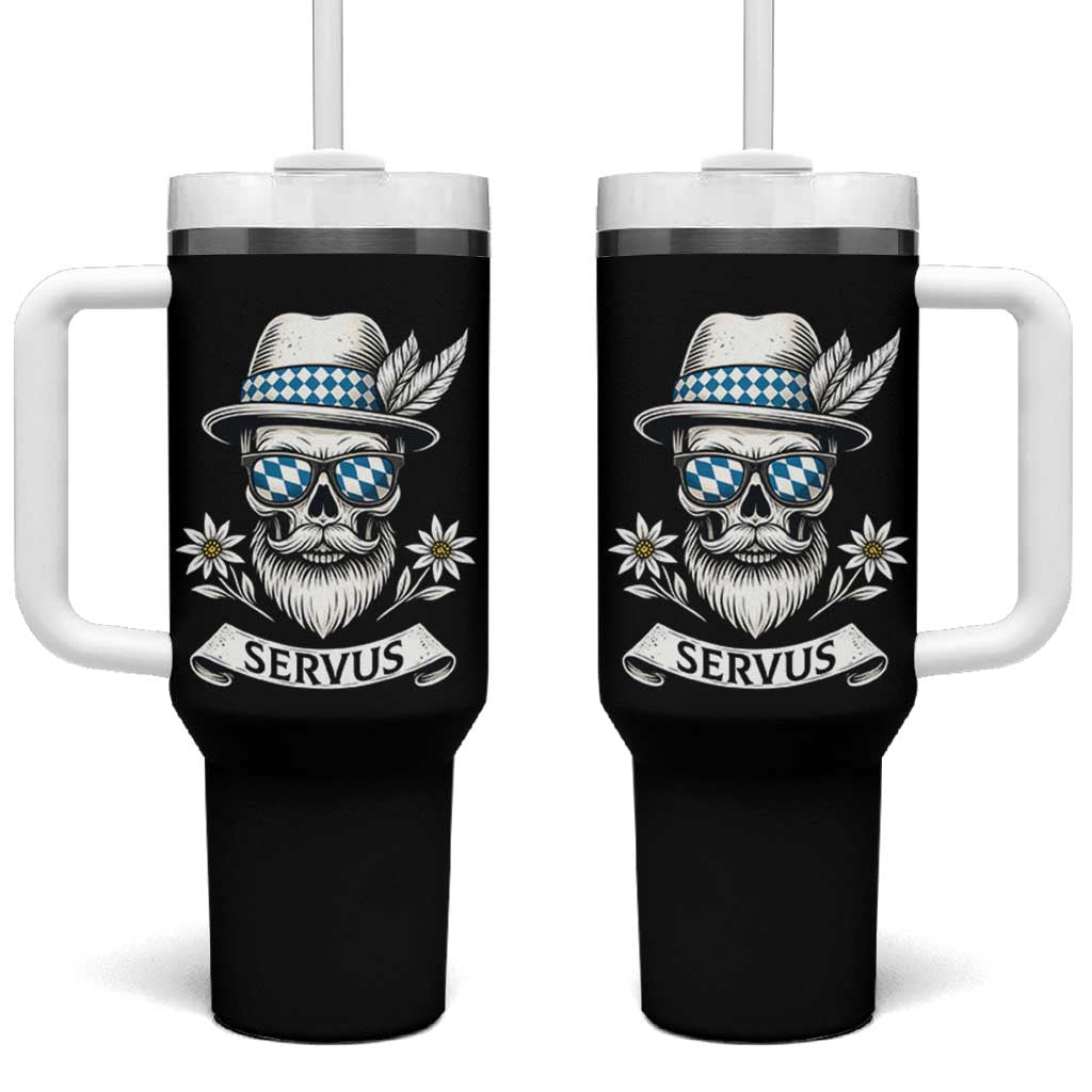 Bavarian Skull Servus Oktoberfest Tumbler With Handle Cool Alpine Hat Tyrolean German Tradition Style - Wonder Print Shop