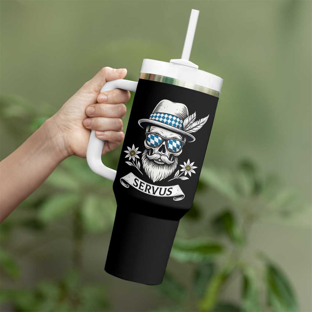 Bavarian Skull Servus Oktoberfest Tumbler With Handle Cool Alpine Hat Tyrolean German Tradition Style - Wonder Print Shop