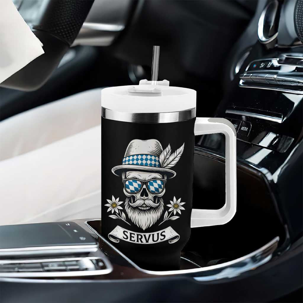 Bavarian Skull Servus Oktoberfest Tumbler With Handle Cool Alpine Hat Tyrolean German Tradition Style - Wonder Print Shop