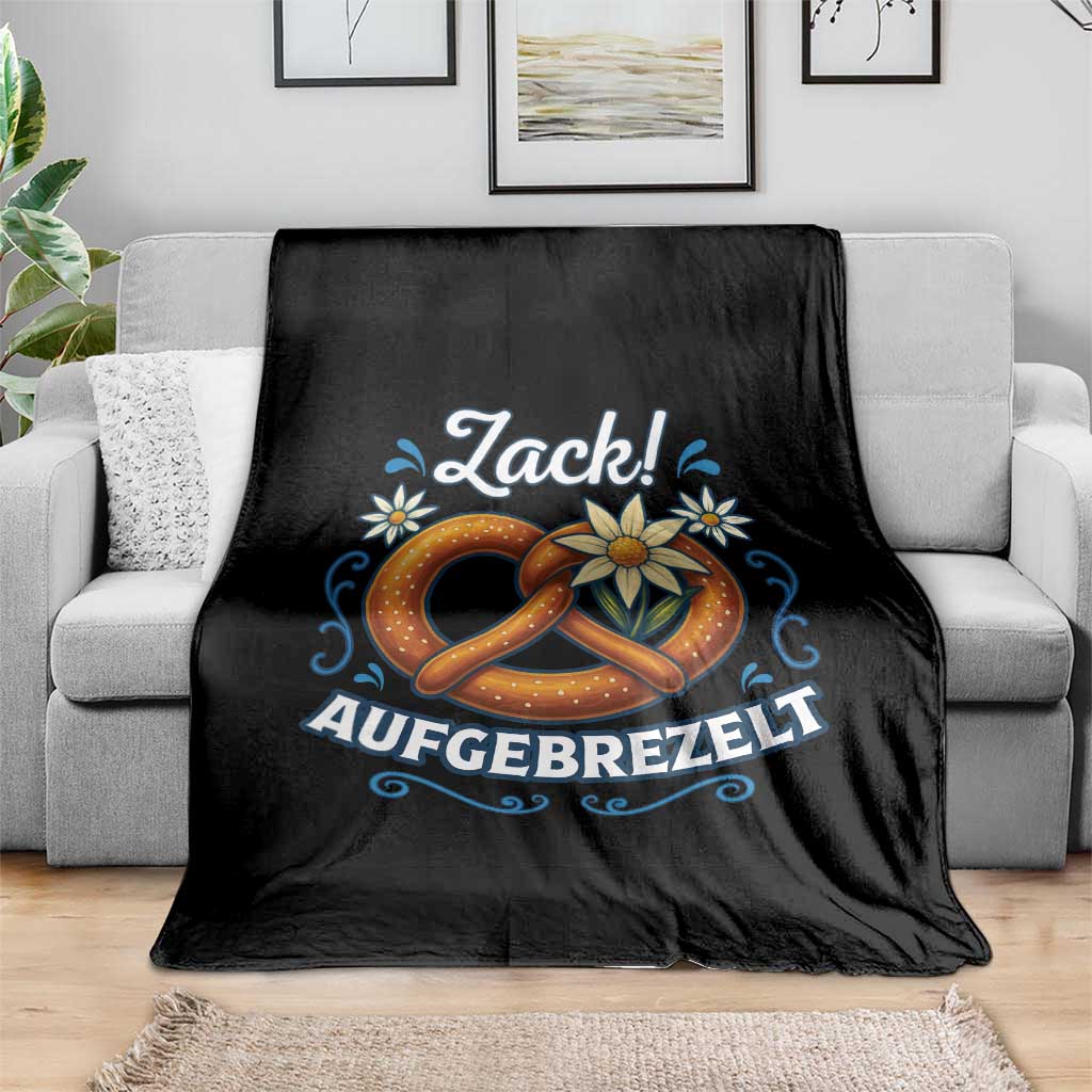 Zack Aufgebrezelt Oktoberfest Throw Blanket Funny Bavarian Pretzel Edelweiss Blue - Wonder Print Shop