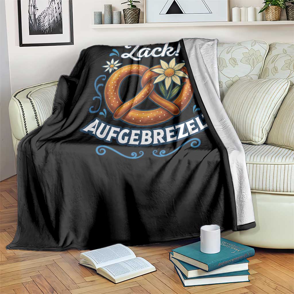 Zack Aufgebrezelt Oktoberfest Throw Blanket Funny Bavarian Pretzel Edelweiss Blue - Wonder Print Shop