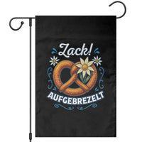 Zack Aufgebrezelt Oktoberfest Garden Flag Funny Bavarian Pretzel Edelweiss Blue - Wonder Print Shop