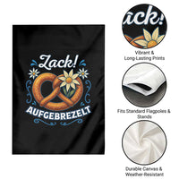 Zack Aufgebrezelt Oktoberfest Garden Flag Funny Bavarian Pretzel Edelweiss Blue - Wonder Print Shop