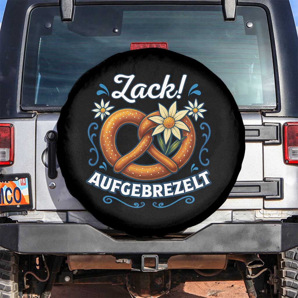 Zack Aufgebrezelt Oktoberfest Spare Tire Cover Funny Bavarian Pretzel Edelweiss Blue - Wonder Print Shop