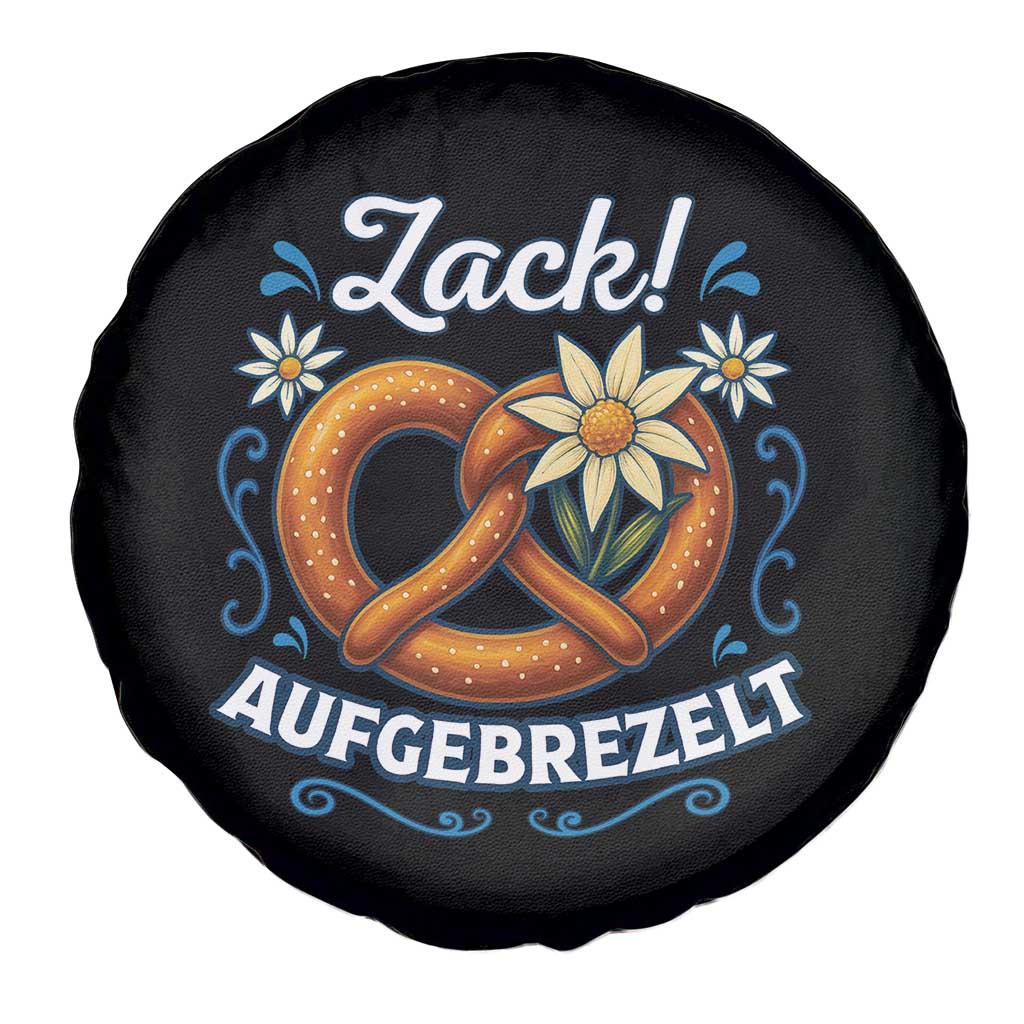 Zack Aufgebrezelt Oktoberfest Spare Tire Cover Funny Bavarian Pretzel Edelweiss Blue - Wonder Print Shop
