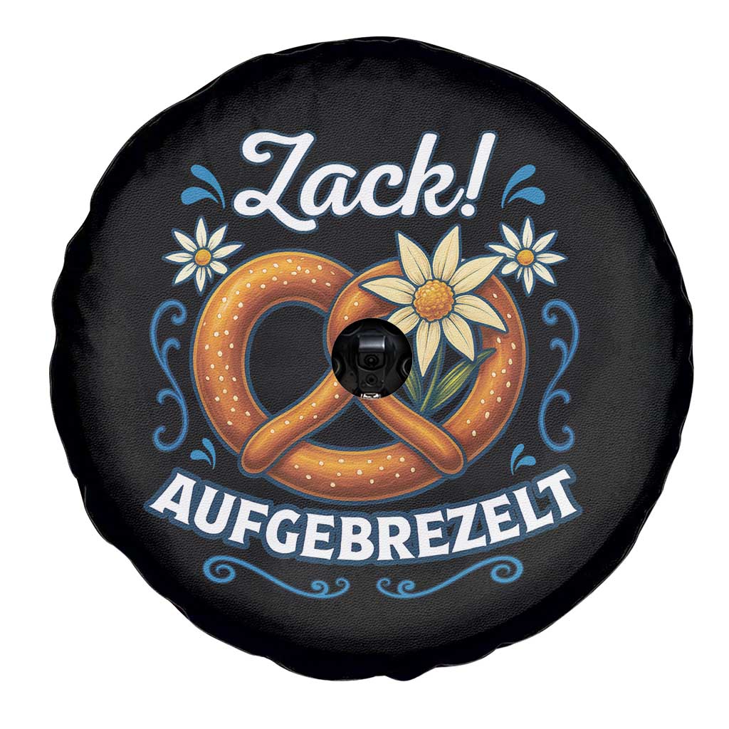 Zack Aufgebrezelt Oktoberfest Spare Tire Cover Funny Bavarian Pretzel Edelweiss Blue - Wonder Print Shop