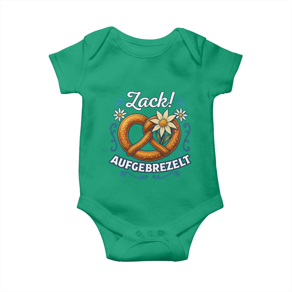 Zack Aufgebrezelt Oktoberfest Baby Onesie Funny Bavarian Pretzel Edelweiss Blue - Wonder Print Shop
