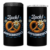 Zack Aufgebrezelt Oktoberfest 4 in 1 Can Cooler Tumbler Funny Bavarian Pretzel Edelweiss Blue - Wonder Print Shop
