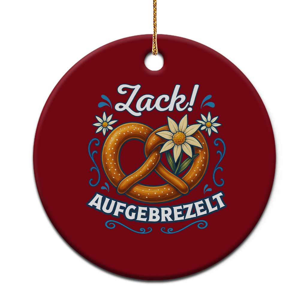 Zack Aufgebrezelt Oktoberfest Ceramic Ornament Funny Bavarian Pretzel Edelweiss Blue - Wonder Print Shop