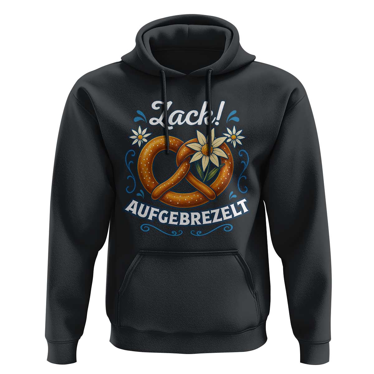 Zack Aufgebrezelt Oktoberfest Hoodie Funny Bavarian Pretzel Edelweiss Blue - Wonder Print Shop