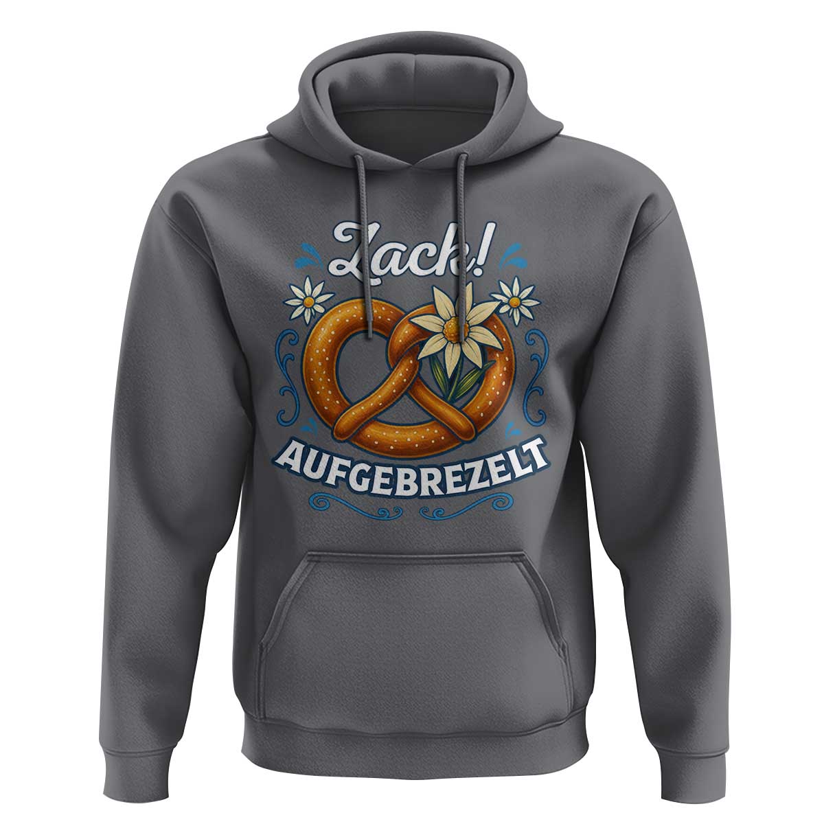Zack Aufgebrezelt Oktoberfest Hoodie Funny Bavarian Pretzel Edelweiss Blue - Wonder Print Shop