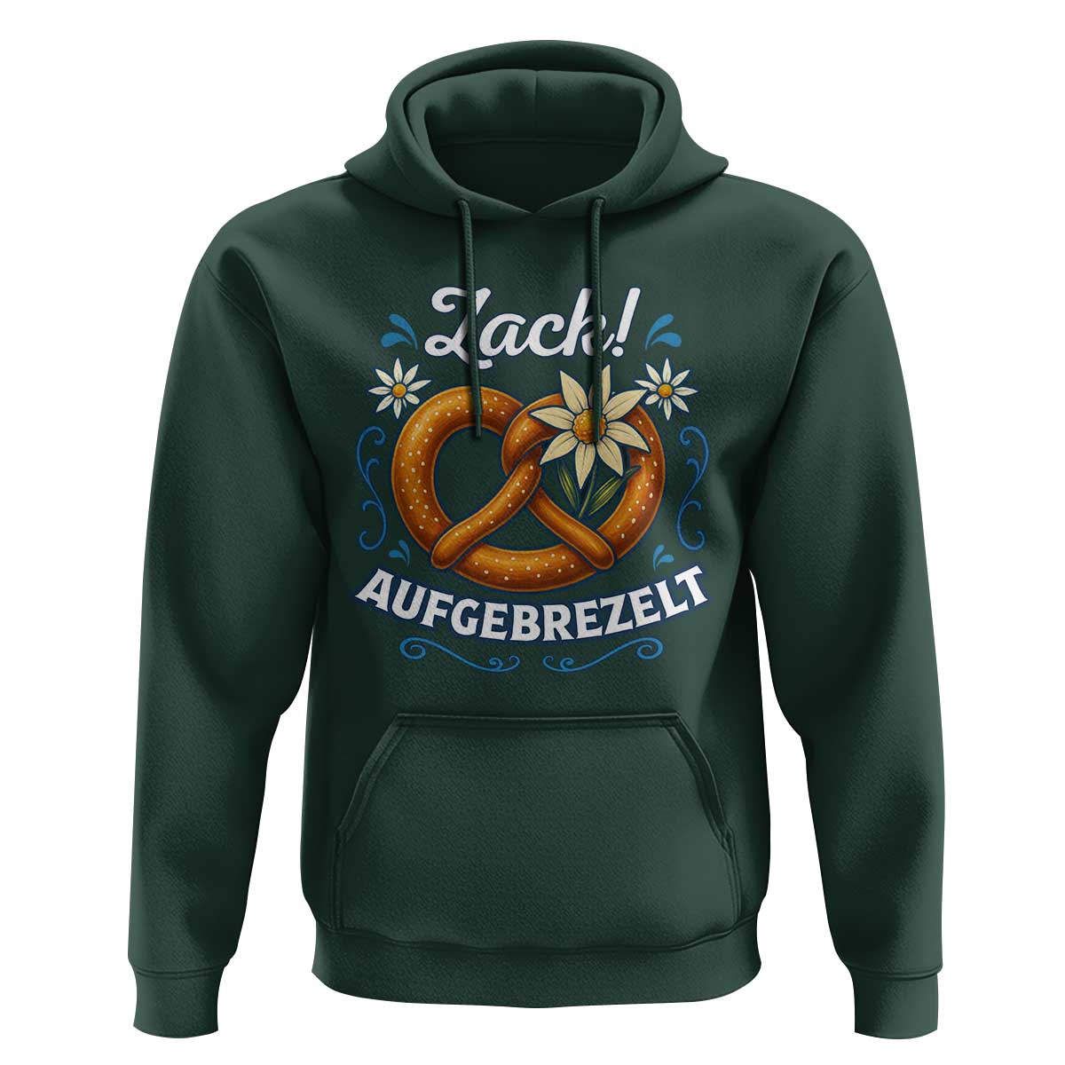 Zack Aufgebrezelt Oktoberfest Hoodie Funny Bavarian Pretzel Edelweiss Blue - Wonder Print Shop