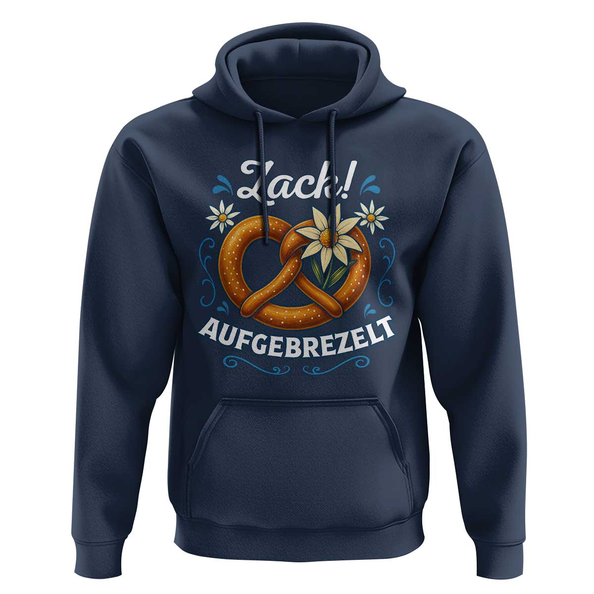 Zack Aufgebrezelt Oktoberfest Hoodie Funny Bavarian Pretzel Edelweiss Blue - Wonder Print Shop