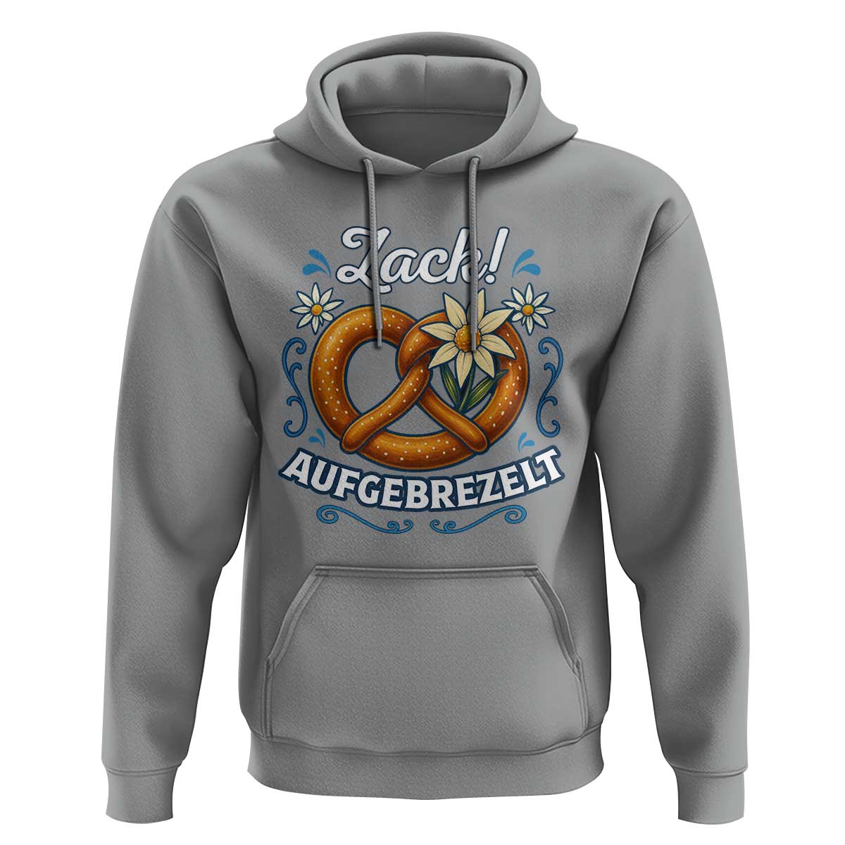 Zack Aufgebrezelt Oktoberfest Hoodie Funny Bavarian Pretzel Edelweiss Blue - Wonder Print Shop