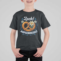 Zack Aufgebrezelt Oktoberfest T Shirt For Kid Funny Bavarian Pretzel Edelweiss Blue - Wonder Print Shop