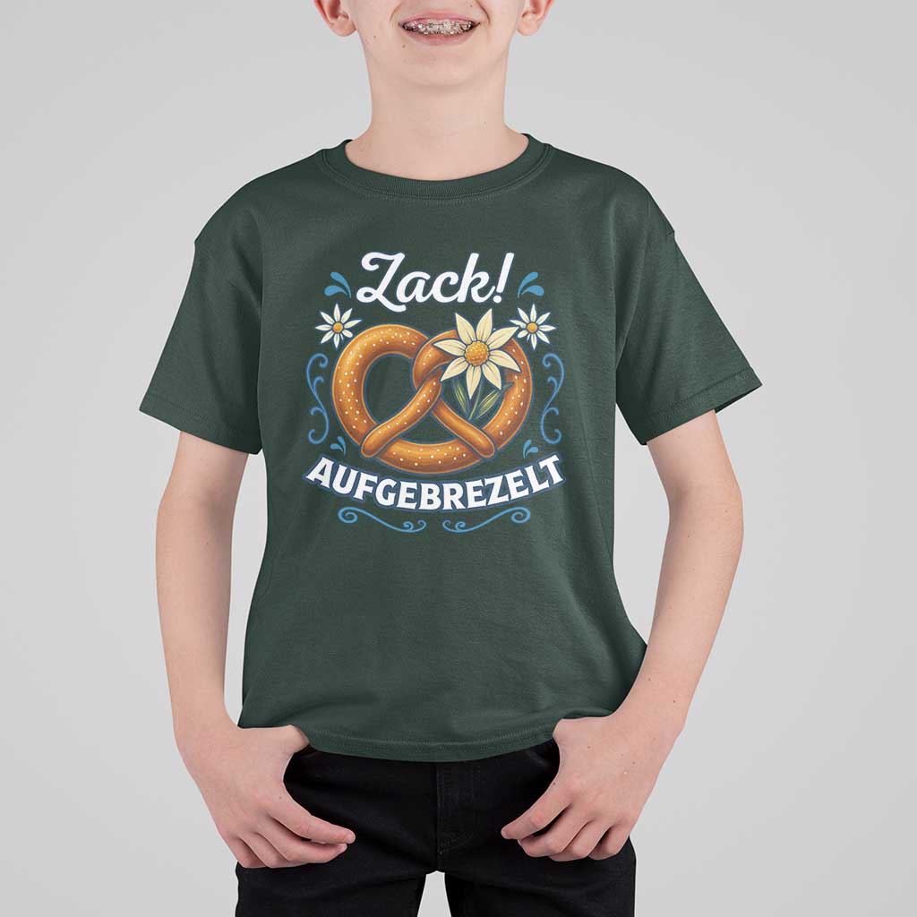 Zack Aufgebrezelt Oktoberfest T Shirt For Kid Funny Bavarian Pretzel Edelweiss Blue - Wonder Print Shop