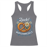 Zack Aufgebrezelt Oktoberfest Racerback Tank Top Funny Bavarian Pretzel Edelweiss Blue - Wonder Print Shop