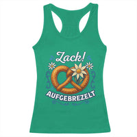 Zack Aufgebrezelt Oktoberfest Racerback Tank Top Funny Bavarian Pretzel Edelweiss Blue - Wonder Print Shop