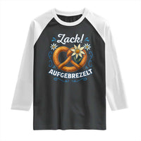 Zack Aufgebrezelt Oktoberfest Raglan Shirt Funny Bavarian Pretzel Edelweiss Blue - Wonder Print Shop