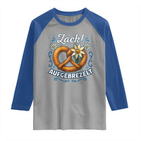 Zack Aufgebrezelt Oktoberfest Raglan Shirt Funny Bavarian Pretzel Edelweiss Blue - Wonder Print Shop