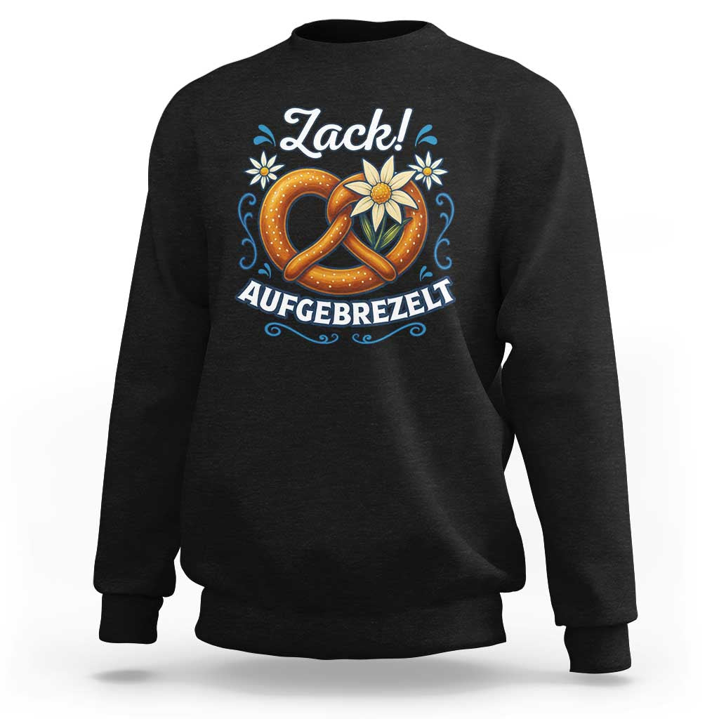 Zack Aufgebrezelt Oktoberfest Sweatshirt Funny Bavarian Pretzel Edelweiss Blue - Wonder Print Shop