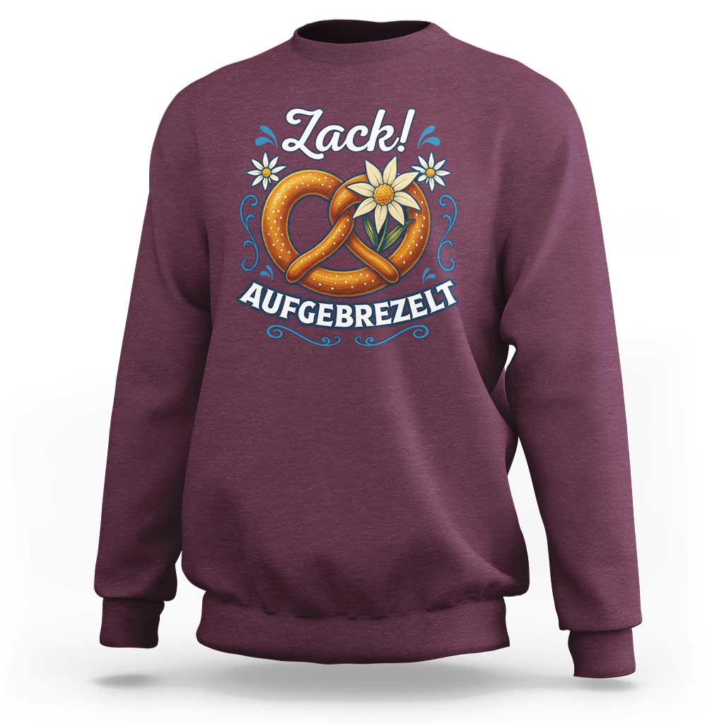 Zack Aufgebrezelt Oktoberfest Sweatshirt Funny Bavarian Pretzel Edelweiss Blue - Wonder Print Shop