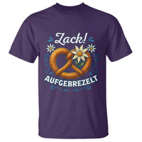 Zack Aufgebrezelt Oktoberfest T Shirt Funny Bavarian Pretzel Edelweiss Blue - Wonder Print Shop