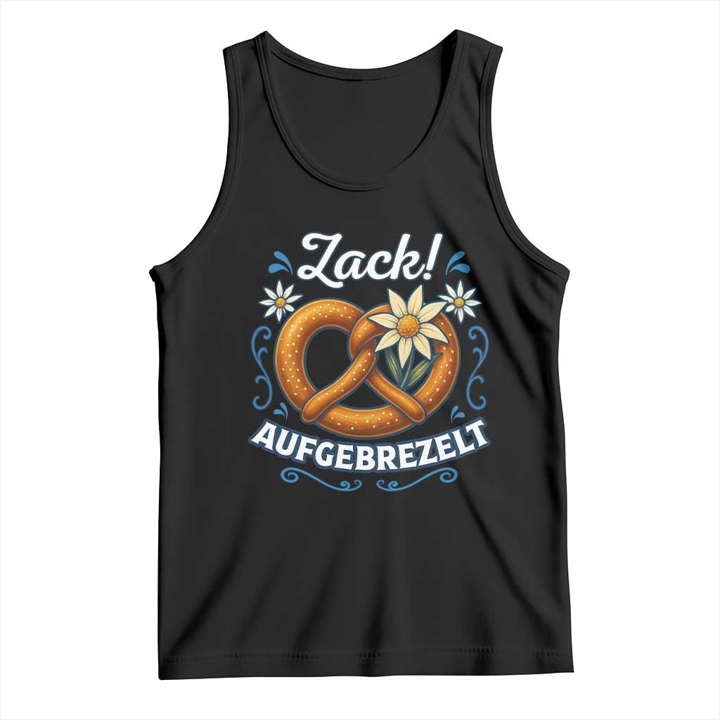 Zack Aufgebrezelt Oktoberfest Tank Top Funny Bavarian Pretzel Edelweiss Blue - Wonder Print Shop