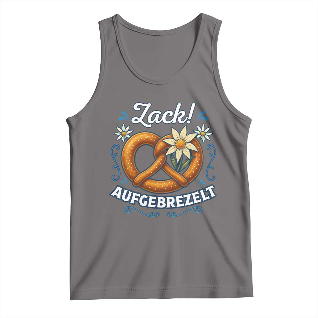 Zack Aufgebrezelt Oktoberfest Tank Top Funny Bavarian Pretzel Edelweiss Blue - Wonder Print Shop