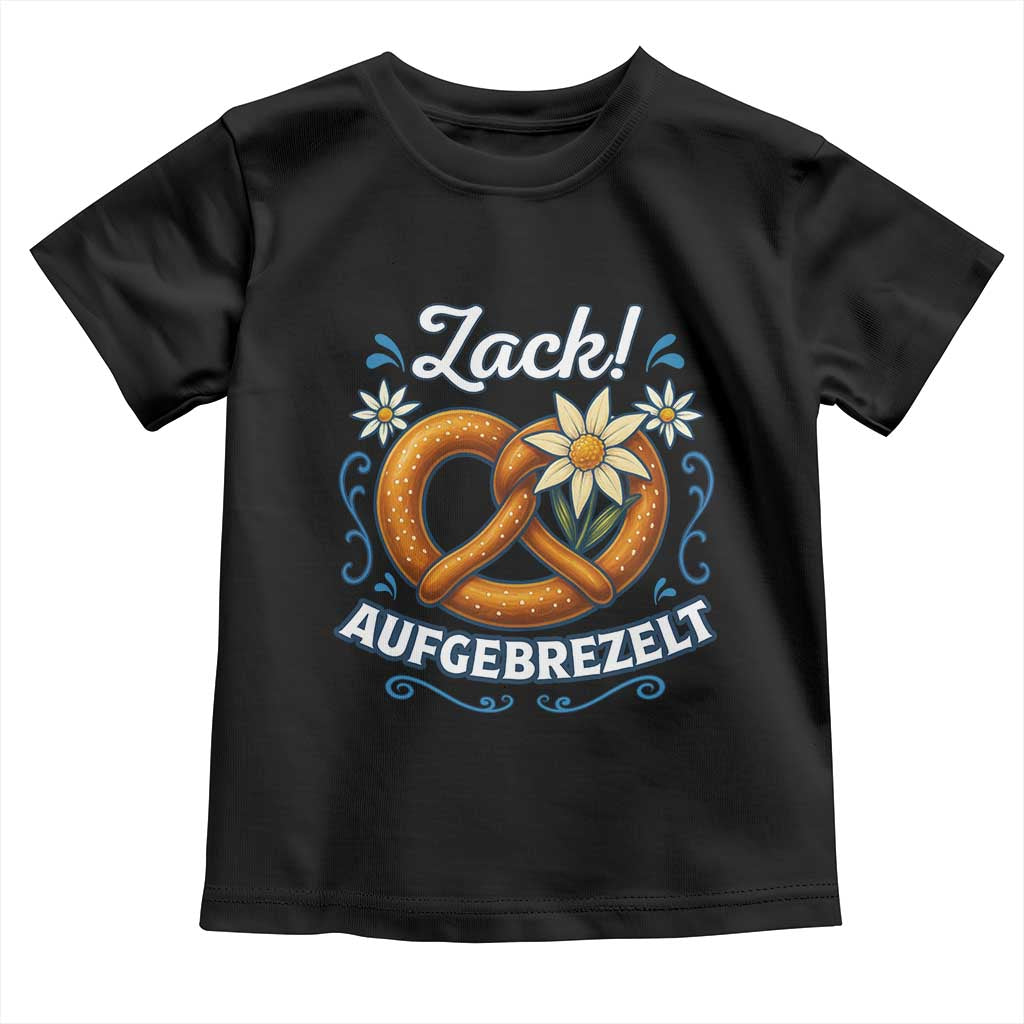Zack Aufgebrezelt Oktoberfest Toddler T Shirt Funny Bavarian Pretzel Edelweiss Blue - Wonder Print Shop