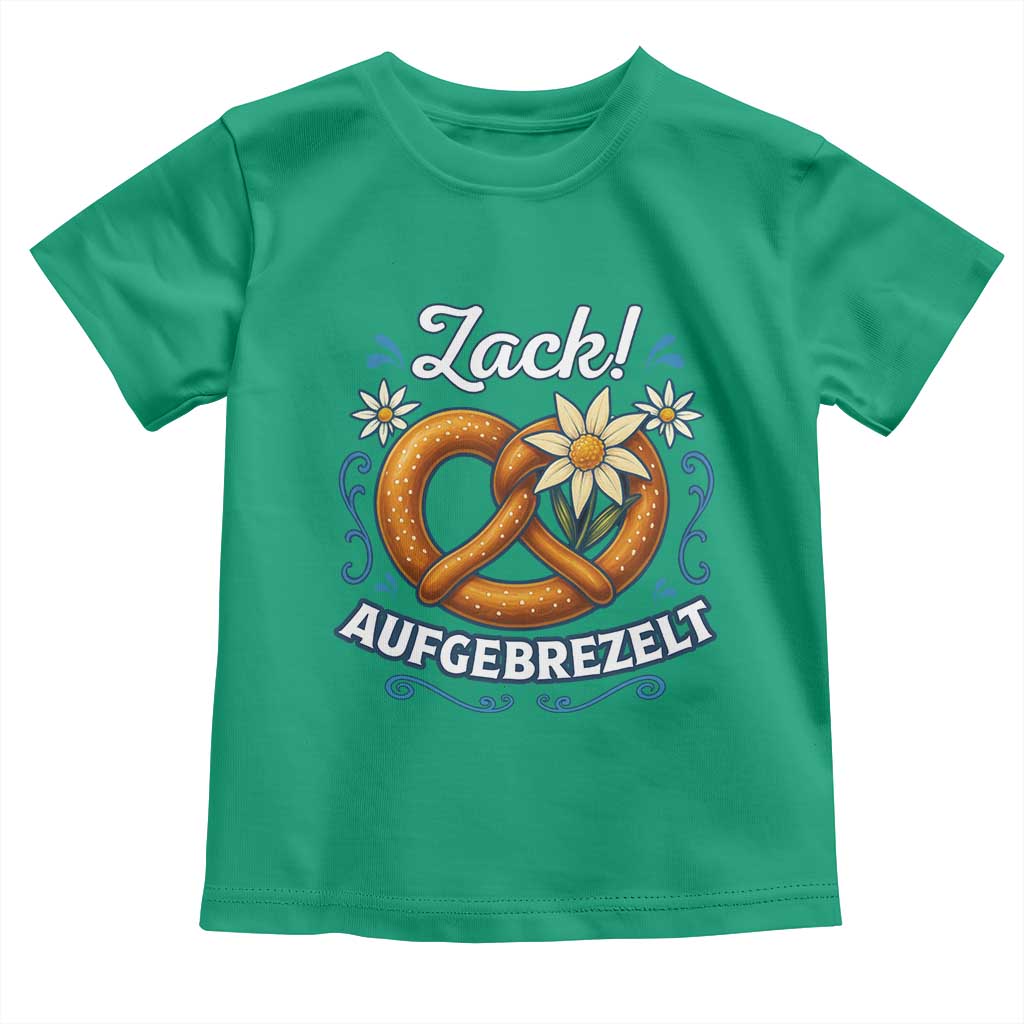 Zack Aufgebrezelt Oktoberfest Toddler T Shirt Funny Bavarian Pretzel Edelweiss Blue - Wonder Print Shop